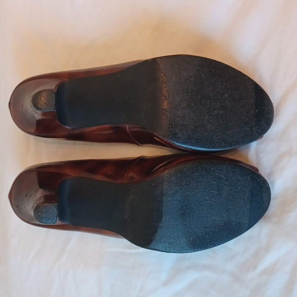 3/$25 SALE Candies Peep Toe Platform Heel Brown Tortoise Patent Leather Womens 6 - Picture 5 of 14